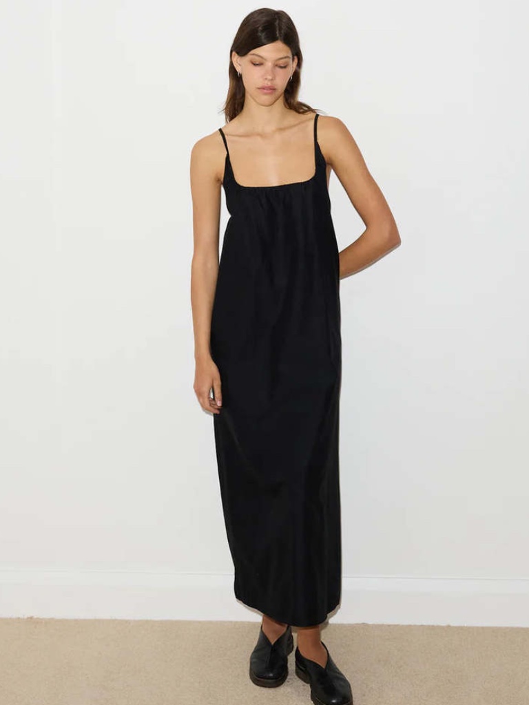 Deiji Studios The Simple Dress In Black Organic Poplin Square Neck Halter Strap — image 3 of 8